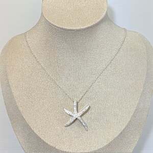 925 Sterling Silver Starfish Zircon Pendant Necklace